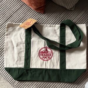 Trader Joe's Classic Green and White Tote Bag